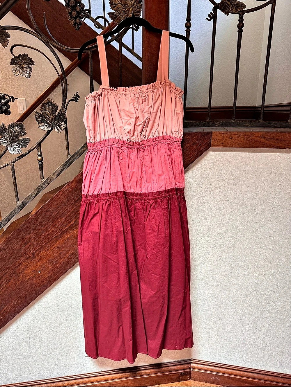 English Factory Color Block Maxi Dress in Pink & Red Size Medium